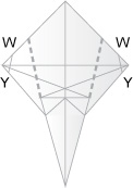 Step 8: To finish the model off fold along the dotted lines to give  - Origami Paper Airplane